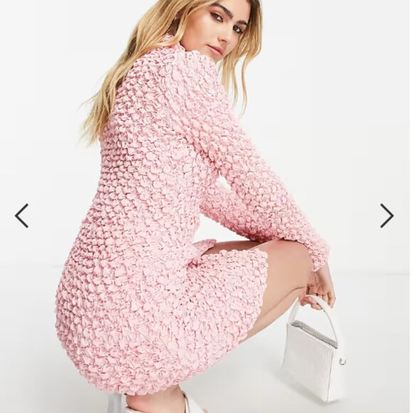 BNWT ASOS DESIGN popcorn texture mini shirt dress in pink US4 slim fit - Picture 2 of 8